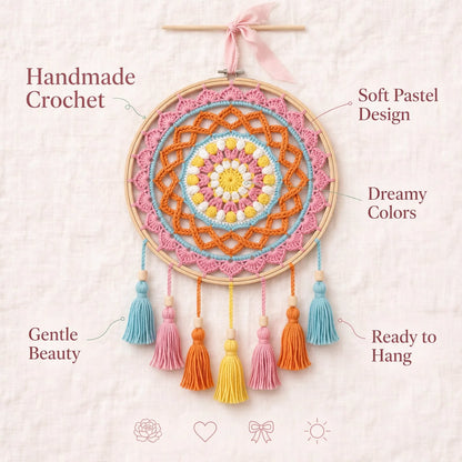 Handmade Crochet Multicolor Mandala Wall Hanging – Woven Design & Colorful Tassels