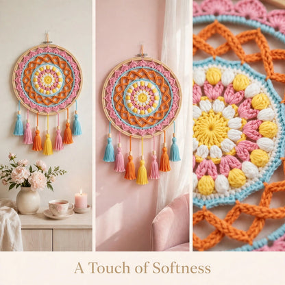 Handmade Crochet Multicolor Mandala Wall Hanging – Woven Design & Colorful Tassels
