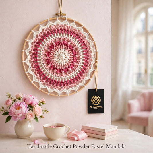 Handmade Crochet Mandala Wall Hanging – White, Wine Purple & Baby Pink Woven Design