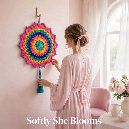 Handmade Crochet Multicolor Mandala Wall Hanging – Petal Edge & Pearl Tassel