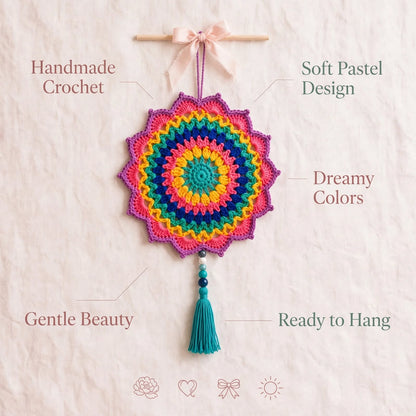 Handmade Crochet Multicolor Mandala Wall Hanging – Petal Edge & Pearl Tassel