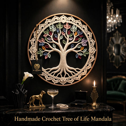 Handmade Crochet Tree Mandala Wall Hanging – Multicolor Tree Design with Cream Petal Edge..