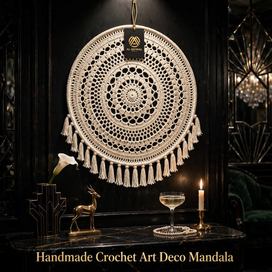 Handmade Crochet Round Mandala Wall Hanging – Cream Woven Design with Tassel