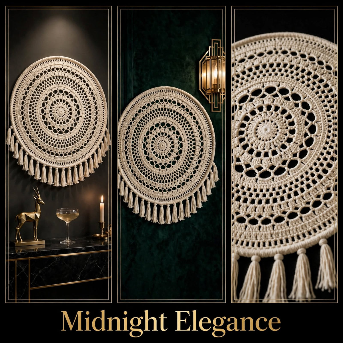 Handmade Crochet Round Mandala Wall Hanging – Cream Woven Design with Tassel