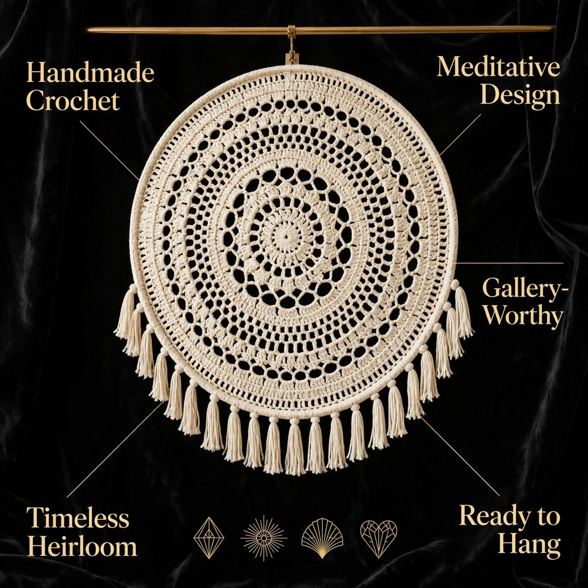 Handmade Crochet Round Mandala Wall Hanging – Cream Woven Design with Tassel