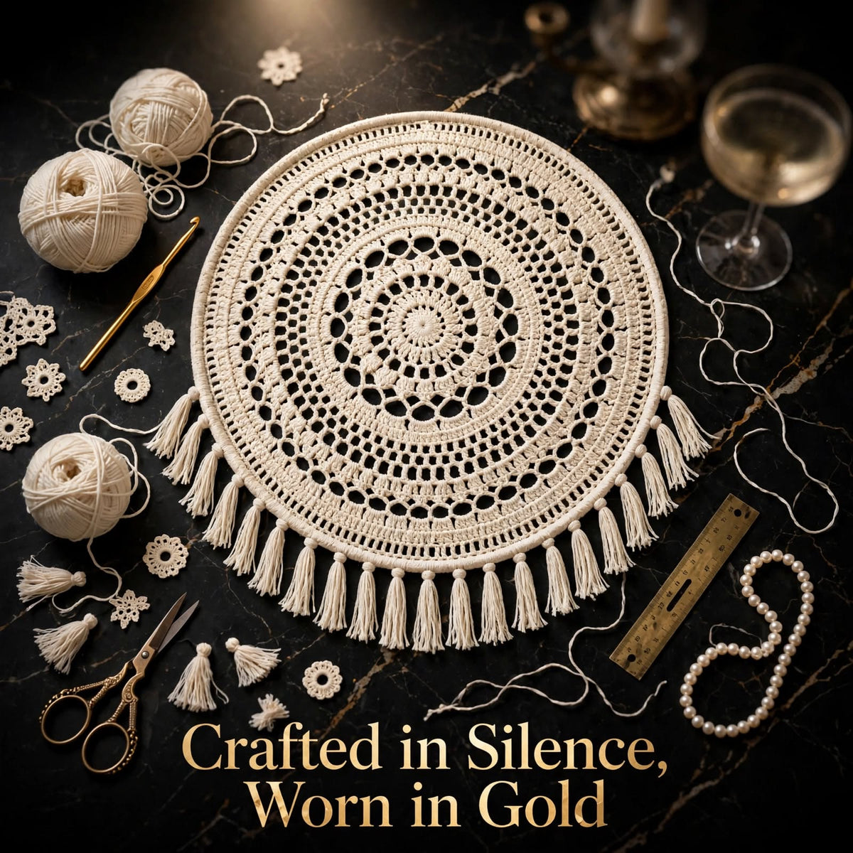 Handmade Crochet Round Mandala Wall Hanging – Cream Woven Design with Tassel