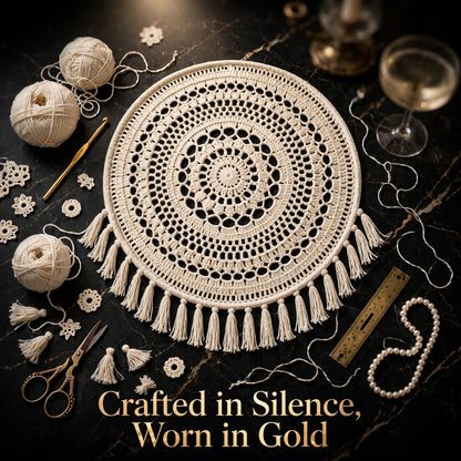 Handmade Crochet Round Mandala Wall Hanging – Cream Woven Design with Tassel