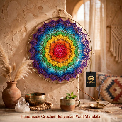 Handmade Crochet Rainbow Mandala Wall Hanging – Colorful Woven Design