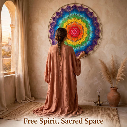 Handmade Crochet Rainbow Mandala Wall Hanging – Colorful Woven Design