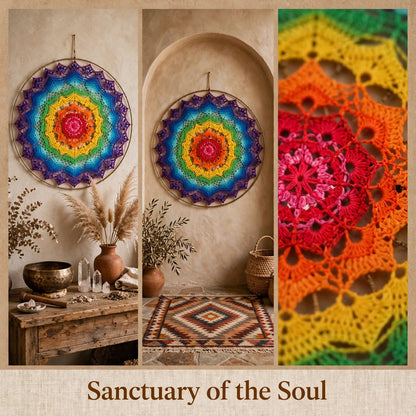 Handmade Crochet Rainbow Mandala Wall Hanging – Colorful Woven Design