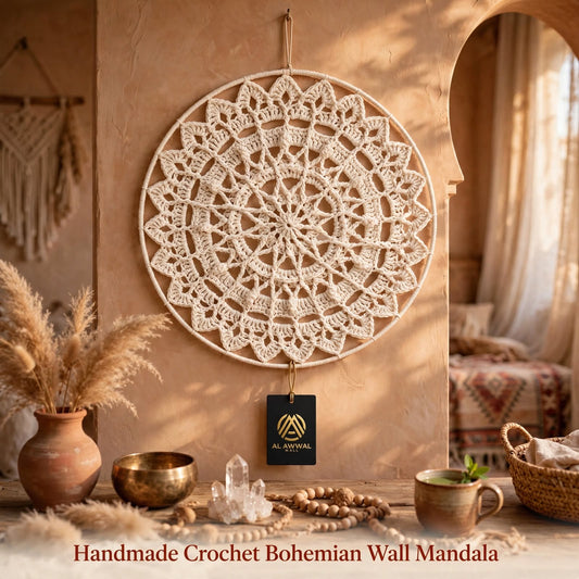 Handmade Crochet Woven Mandala Wall Hanging – Simple Cream Petal Design