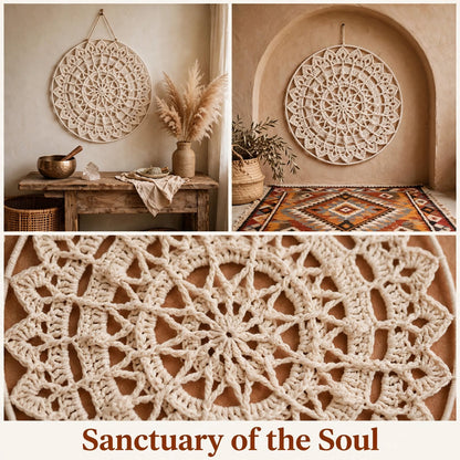 Handmade Crochet Woven Mandala Wall Hanging – Simple Cream Petal Design