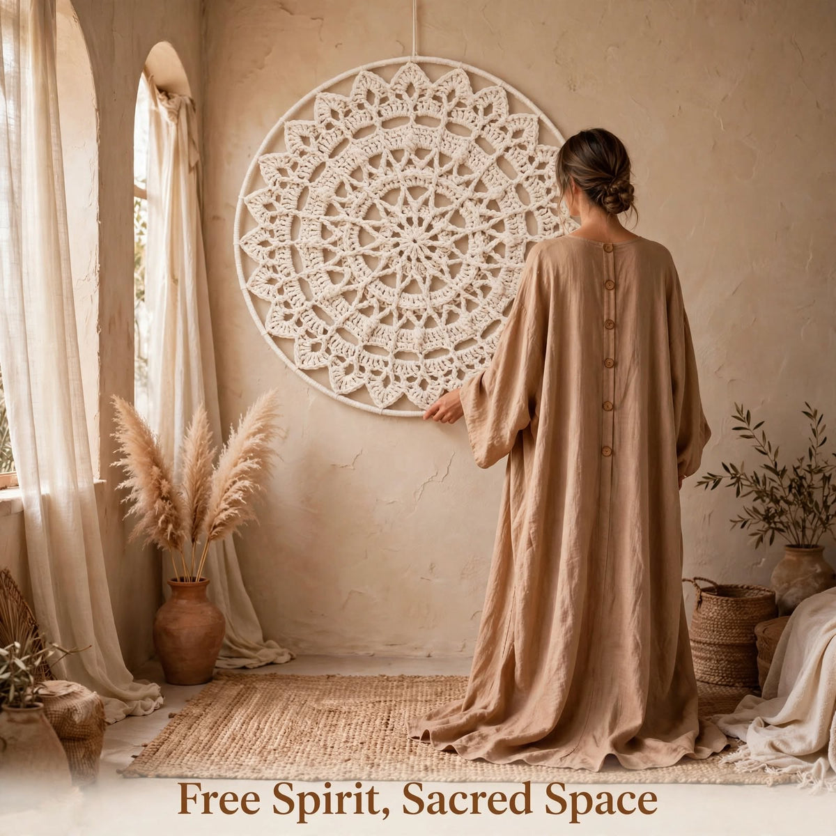 Handmade Crochet Woven Mandala Wall Hanging – Simple Cream Petal Design