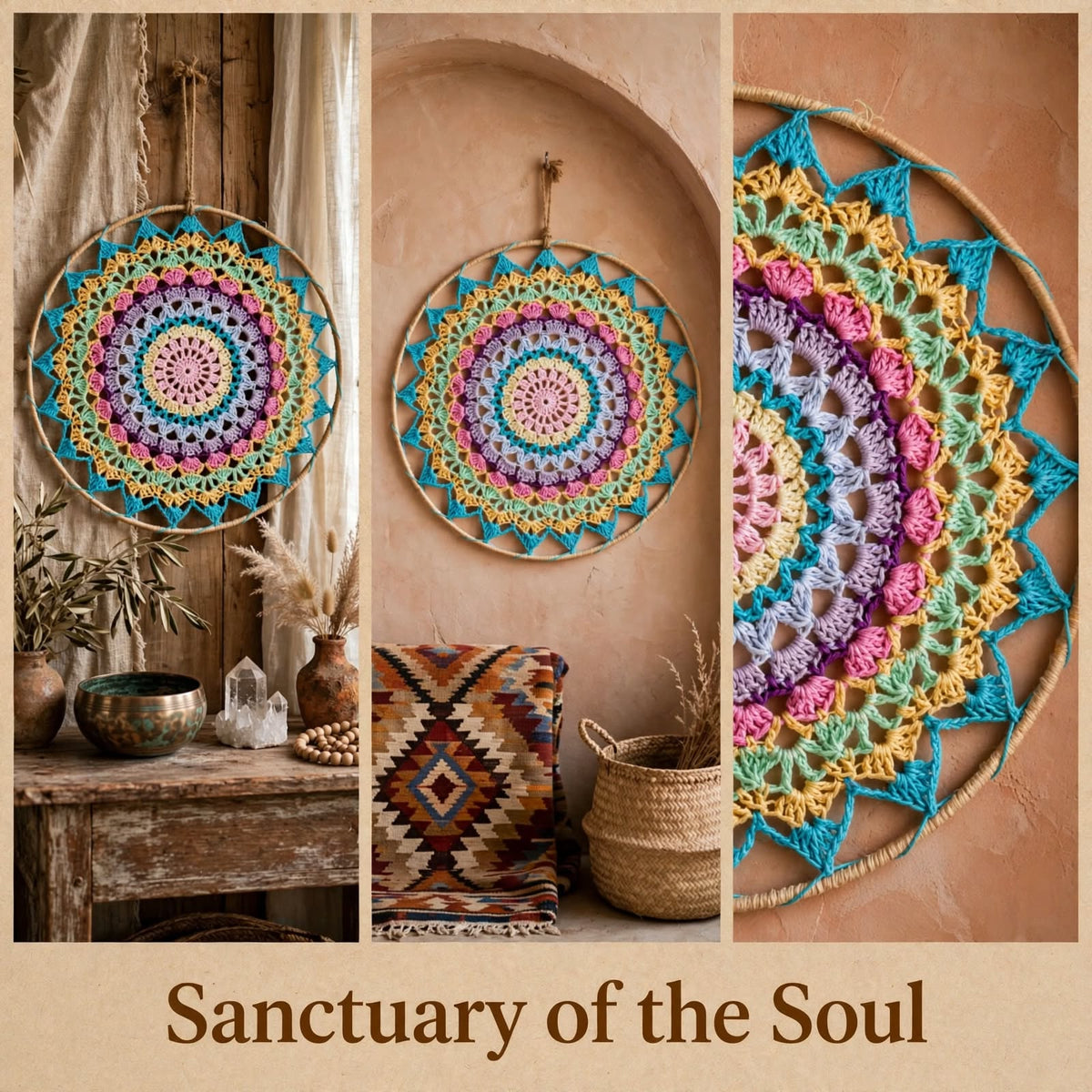 Handmade Crochet Woven Mandala Wall Hanging – Dark Sky Blue Small Petal Design