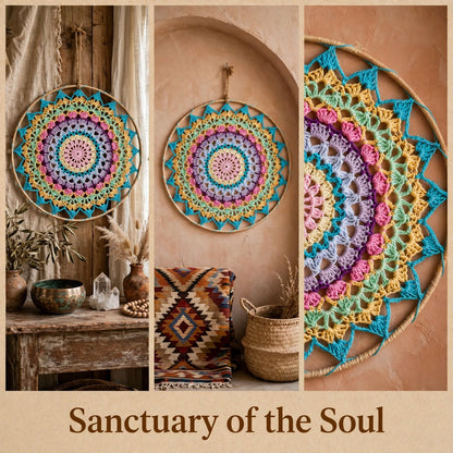 Handmade Crochet Woven Mandala Wall Hanging – Dark Sky Blue Small Petal Design