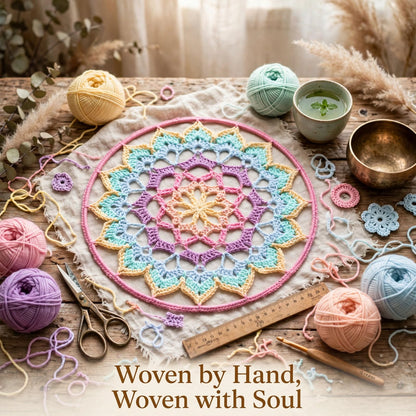 Handmade Crochet Woven Mandala Wall Hanging – Sky Blue & Cream Petal Edge
