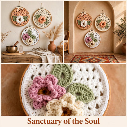 Handmade Crochet 3-Piece Floral Wall Hanging – Peach, Cream & White Round Design