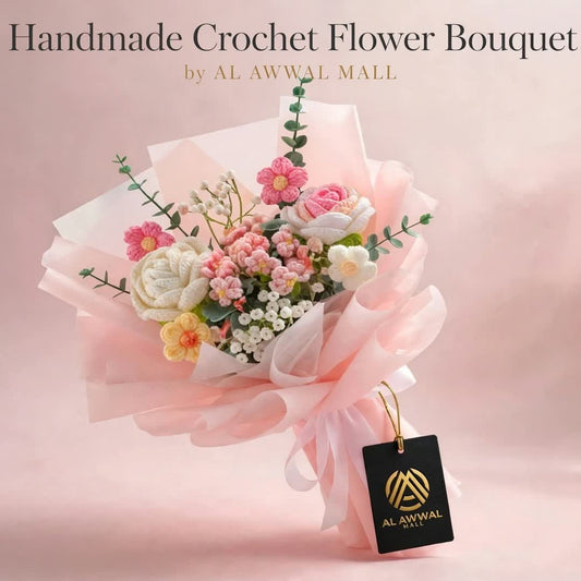 Handmade Crochet Flower Bouquet – Pink and White Floral Gift Arrangement
