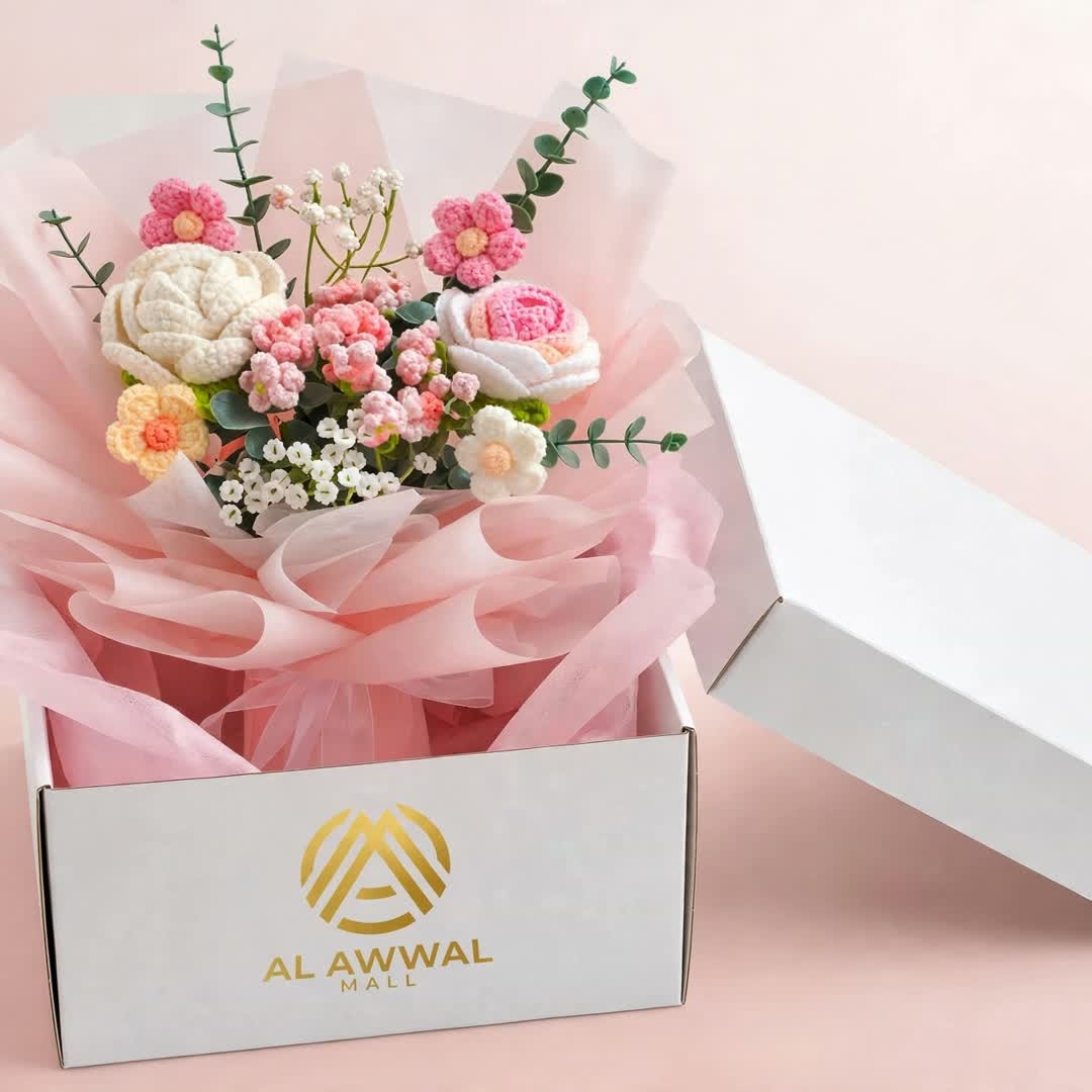 Handmade Crochet Flower Bouquet – Pink and White Floral Gift Arrangement