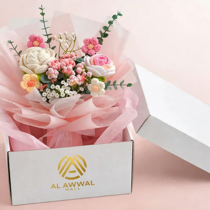 Handmade Crochet Flower Bouquet – Pink and White Floral Gift Arrangement