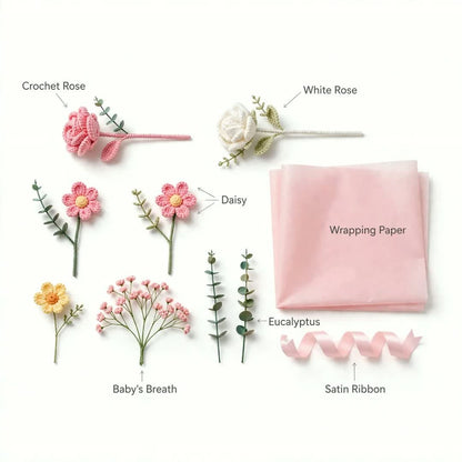 Handmade Crochet Flower Bouquet – Pink and White Floral Gift Arrangement