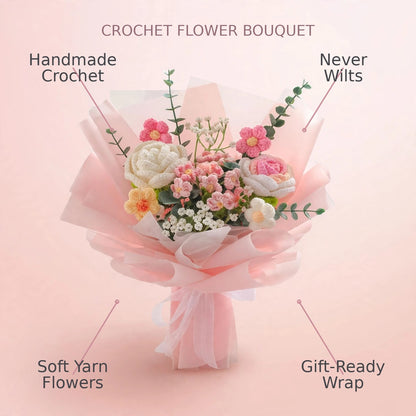 Handmade Crochet Flower Bouquet – Pink and White Floral Gift Arrangement