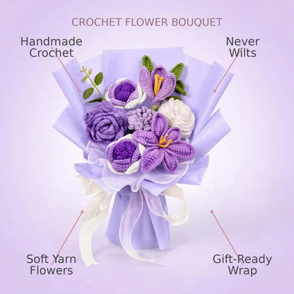 Handmade Crochet Purple Flower Bouquet – Violet Roses, Lavender & Crocus Flowers