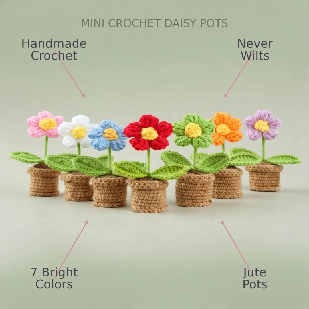 Handmade Crochet Beige Coat with Colorful Daisy Flower