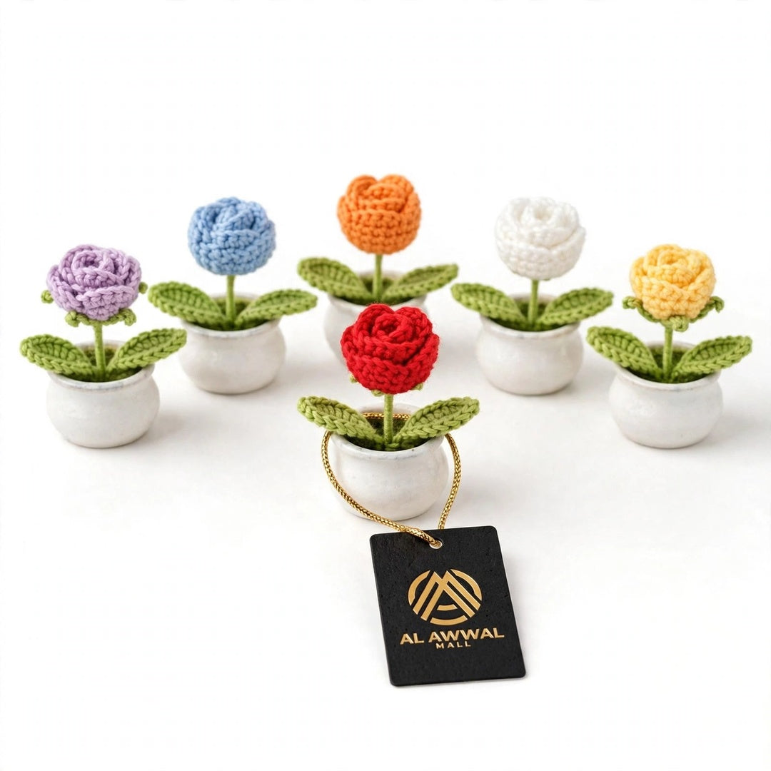 Handmade Crochet Rose Flower in a Pot – Different Colors Available