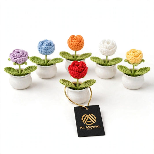 Handmade Crochet Rose Flower in a Pot – Different Colors Available