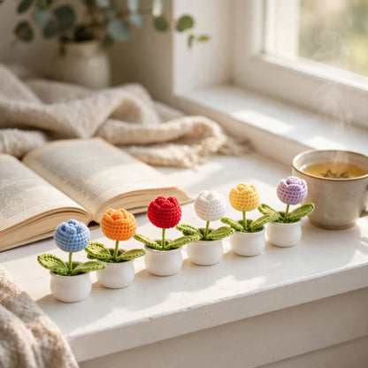 Handmade Crochet Rose Flower in a Pot – Different Colors Available