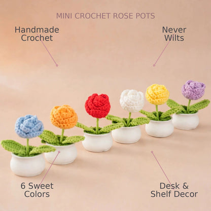 Handmade Crochet Rose Flower in a Pot – Different Colors Available