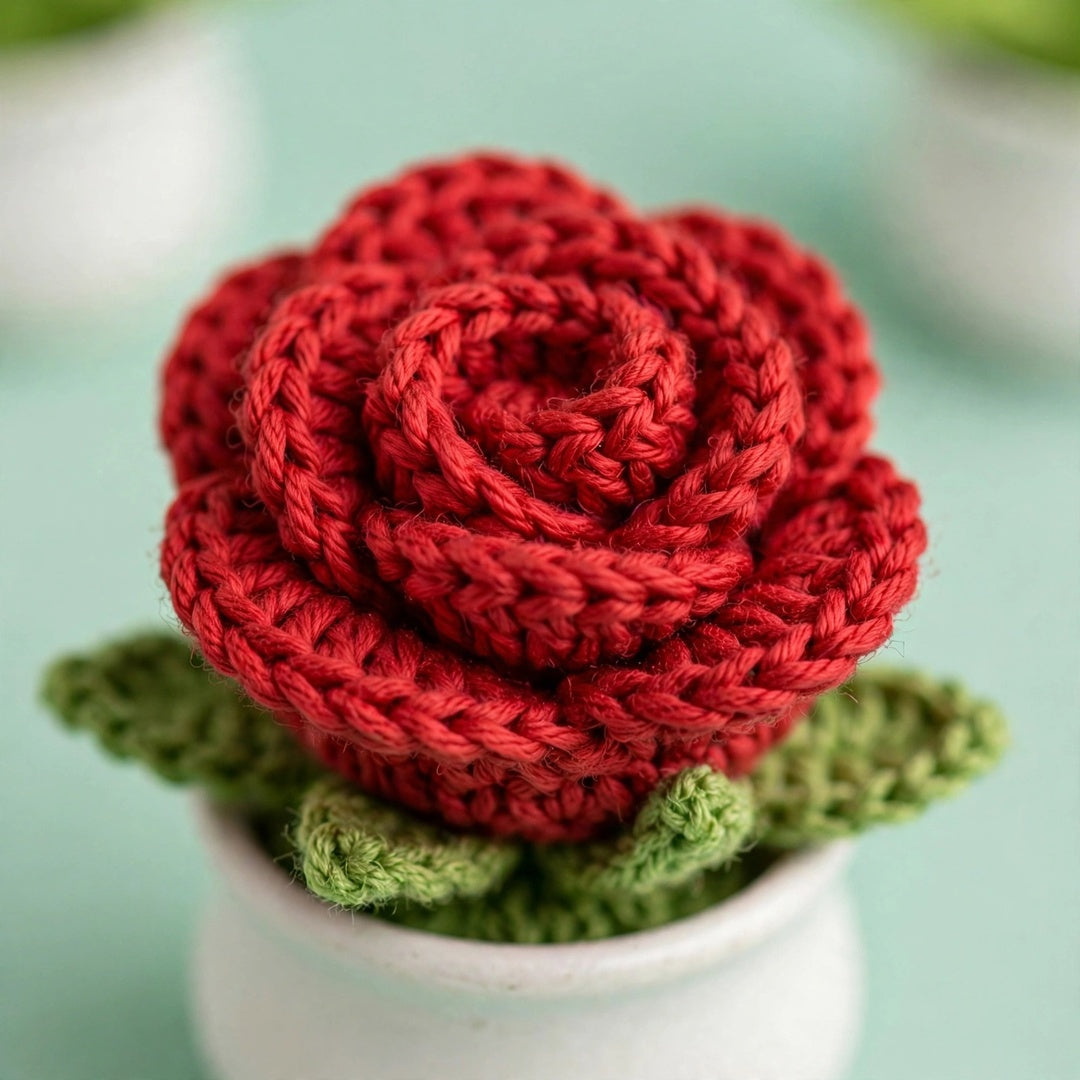 Handmade Crochet Rose Flower in a Pot – Different Colors Available
