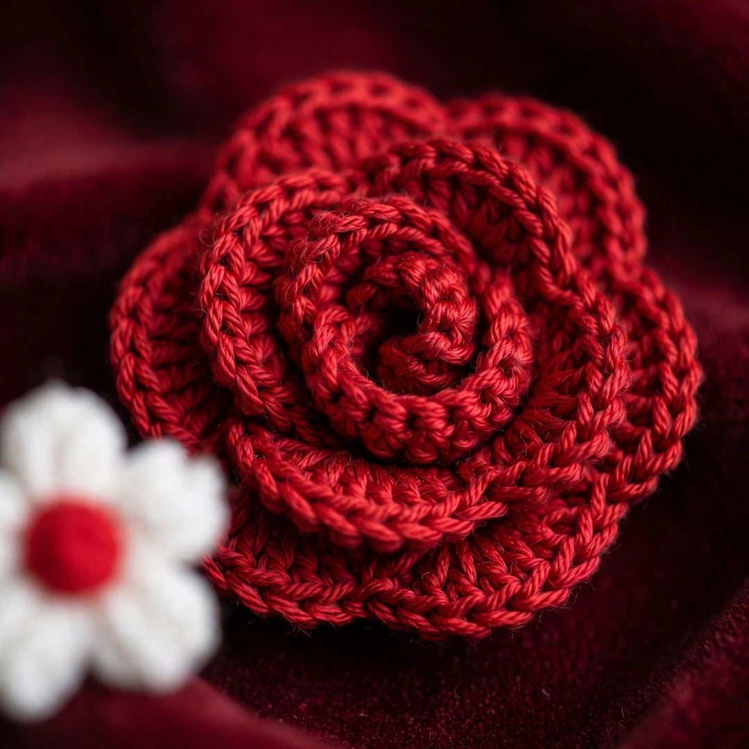 Handmade Crochet Flower Bouquet with Red Roses, Pom-Pom Flowers and White Daisies