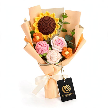 Handmade Crochet Sunflower and Rose Bouquet with Mini Flowers