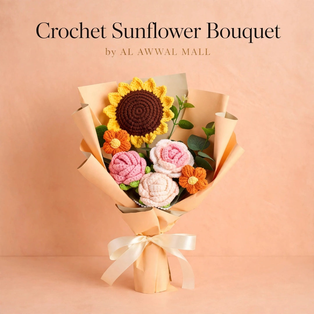 Handmade Crochet Sunflower and Rose Bouquet with Mini Flowers