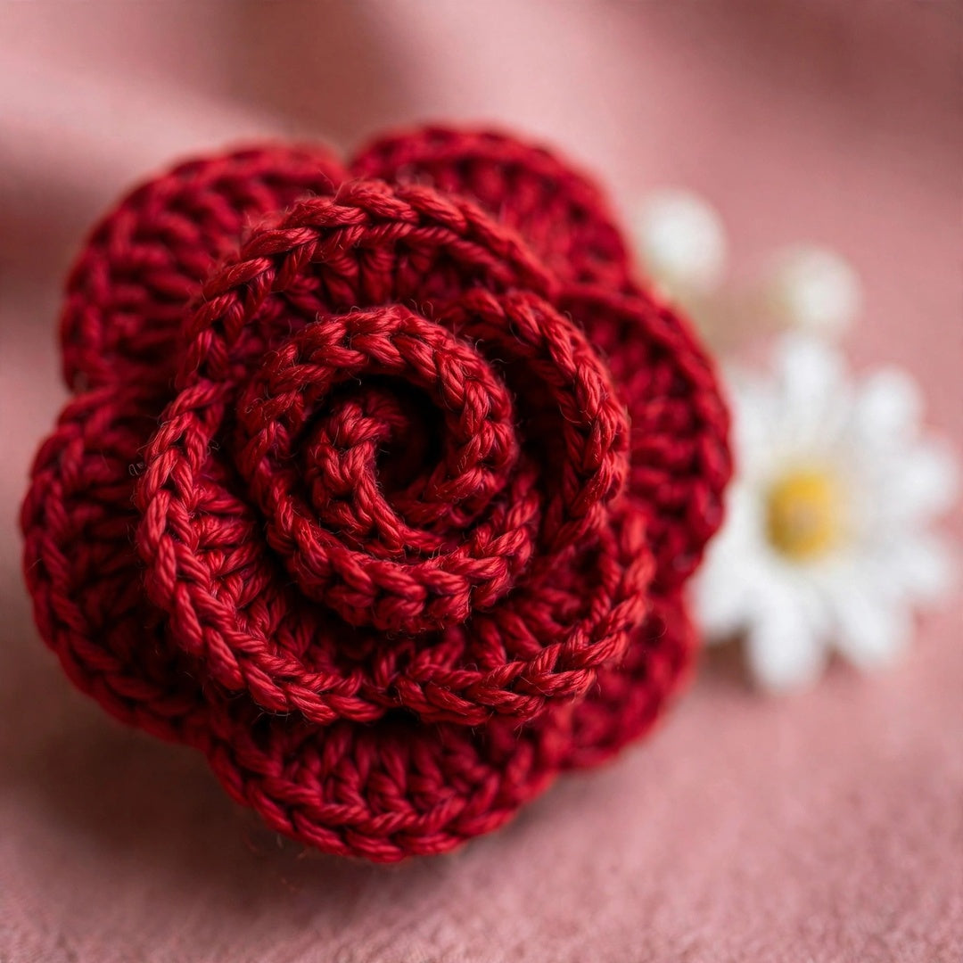 Handmade Crochet Flower Bouquet with Red Roses, Pom-Pom Flowers and White Daisies