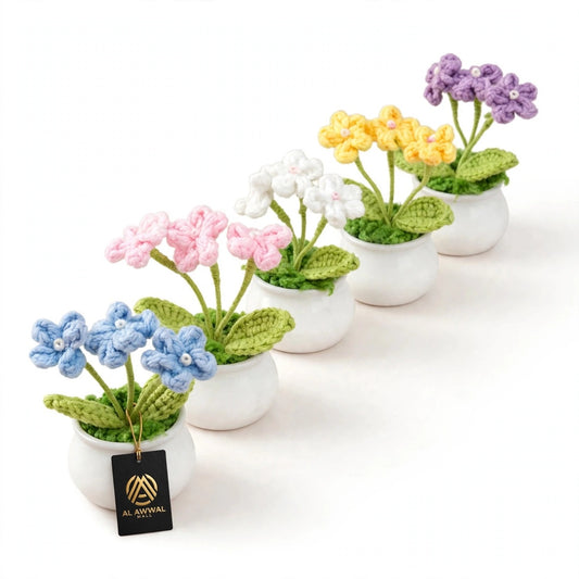 Handmade Crochet Daisy Flower in White Pot – Different Colors Available