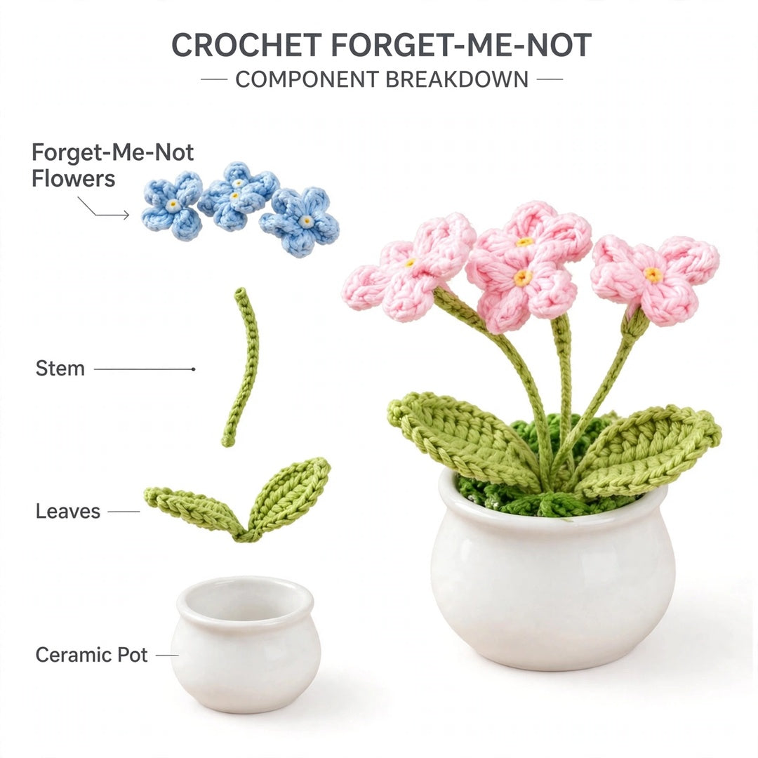 Handmade Crochet Daisy Flower in White Pot – Different Colors Available