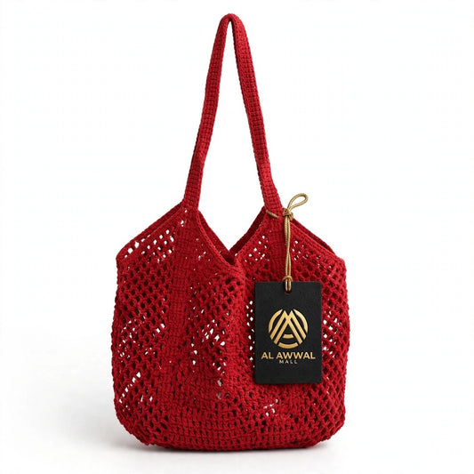 Red Crochet Mesh Stitch Tote Bag – Handmade Design