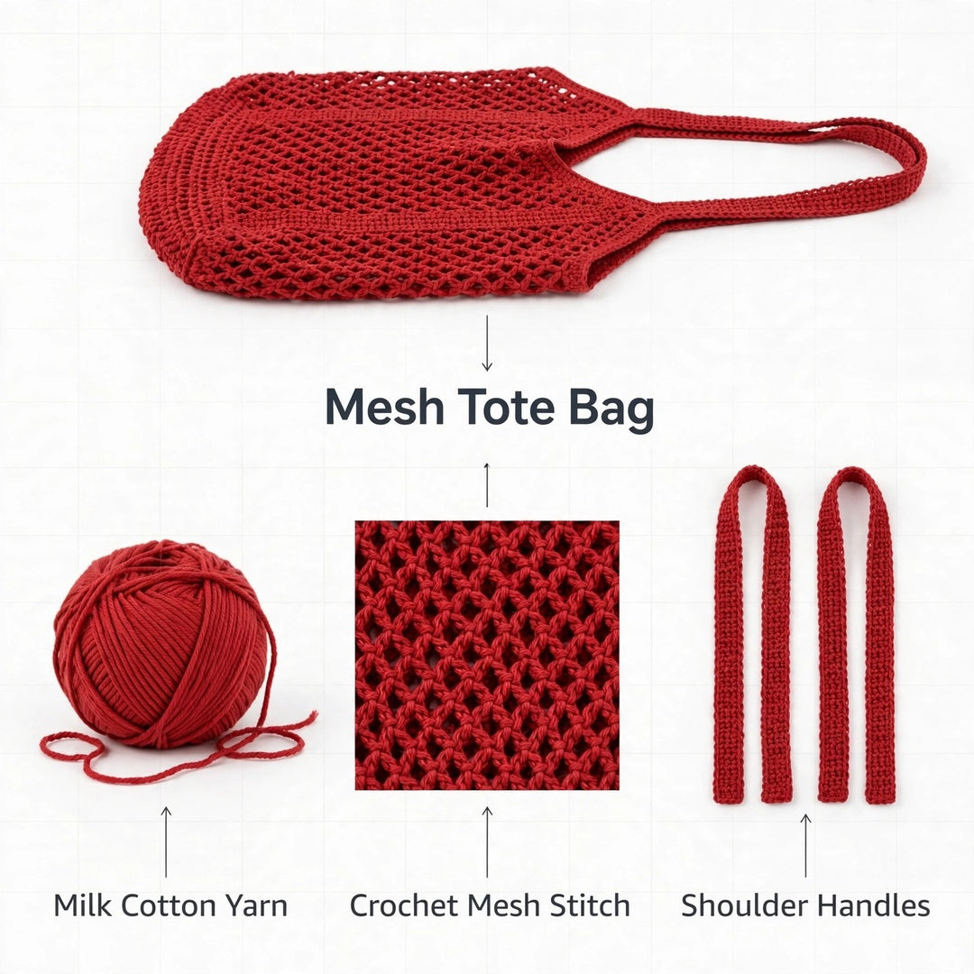 Red Crochet Mesh Stitch Tote Bag – Handmade Design