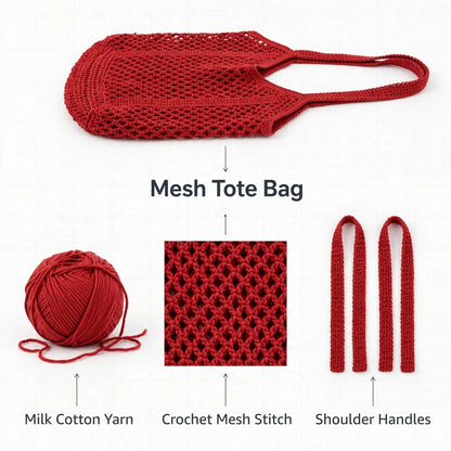 Red Crochet Mesh Stitch Tote Bag – Handmade Design