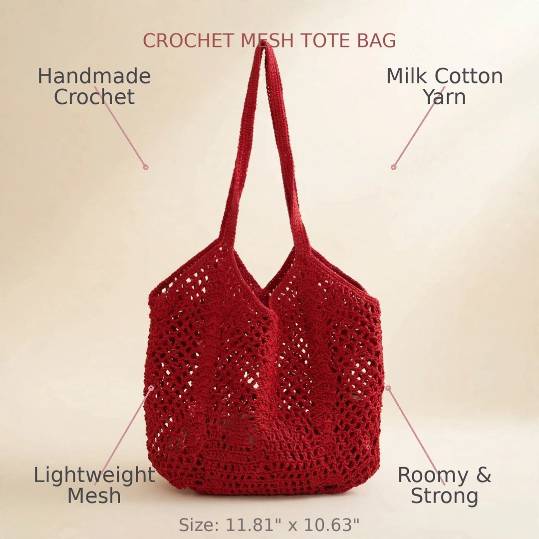 Red Crochet Mesh Stitch Tote Bag – Handmade Design