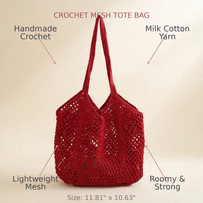 Red Crochet Mesh Stitch Tote Bag – Handmade Design