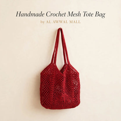 Red Crochet Mesh Stitch Tote Bag – Handmade Design