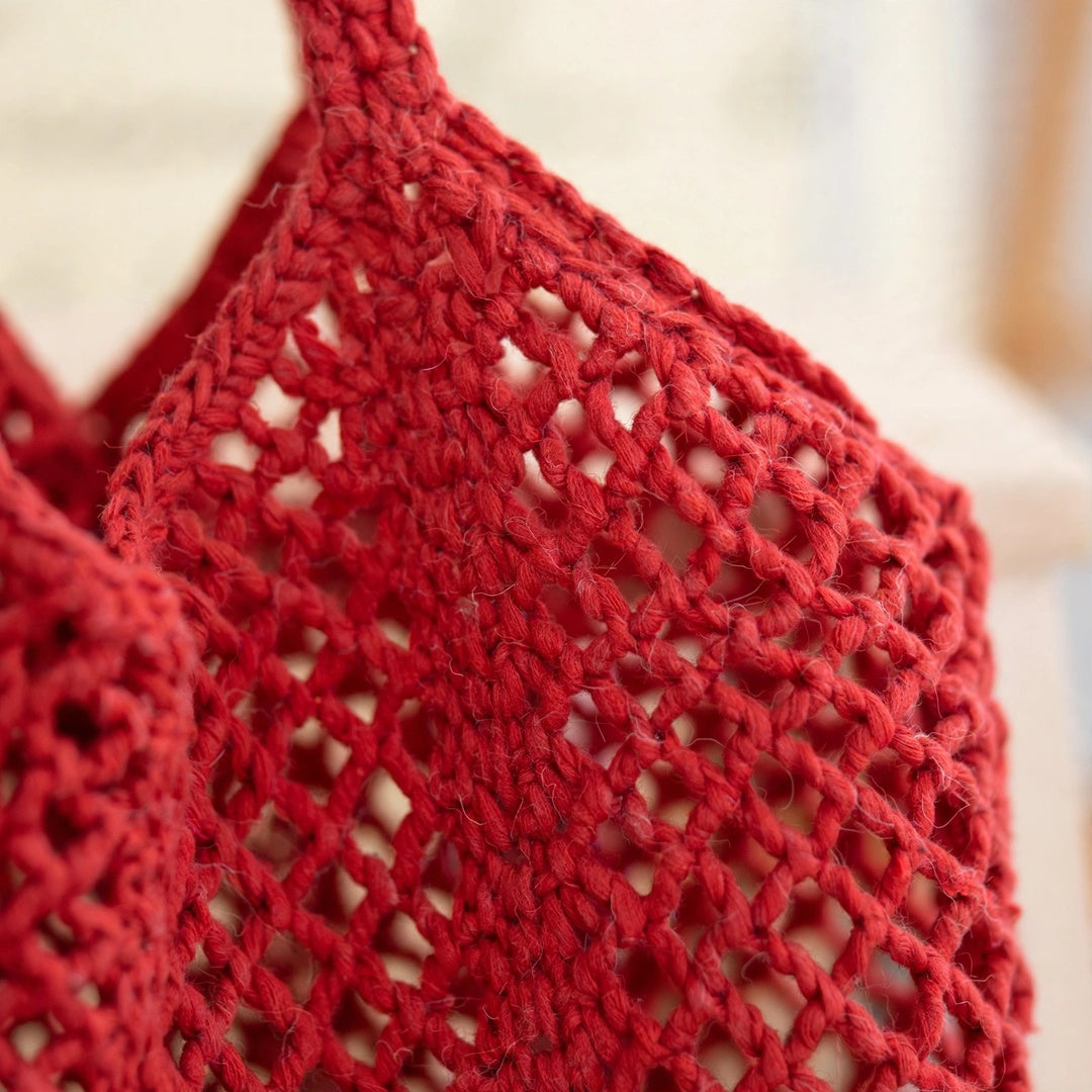 Red Crochet Mesh Stitch Tote Bag – Handmade Design