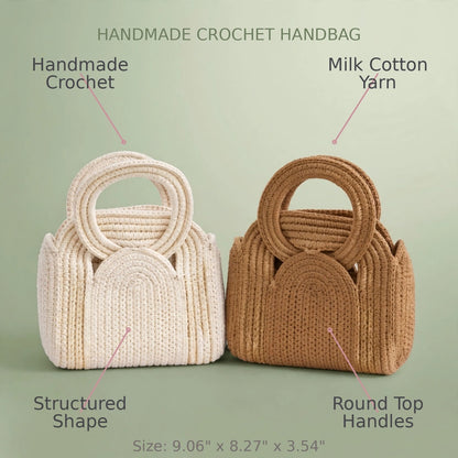 Handmade Crochet Chunky Stitch Bags – White & Beige with Round Handles
