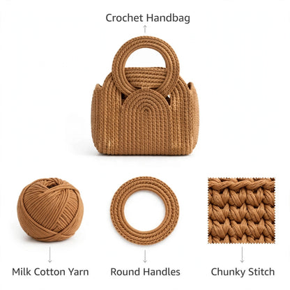 Handmade Crochet Chunky Stitch Bags – White & Beige with Round Handles