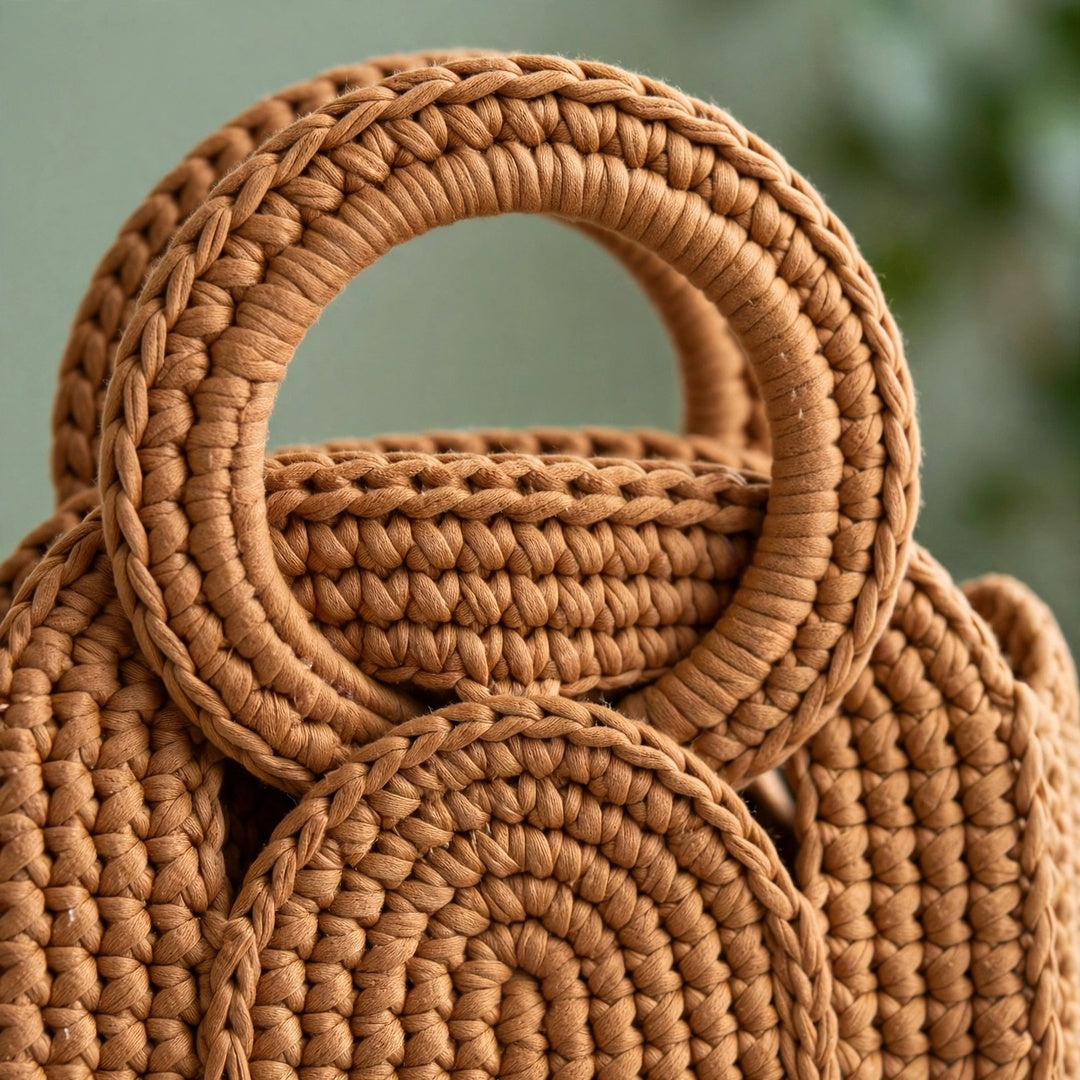 Handmade Crochet Chunky Stitch Bags – White & Beige with Round Handles