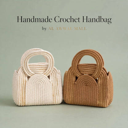 Handmade Crochet Chunky Stitch Bags – White & Beige with Round Handles